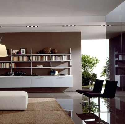 Libreria con cassetti in vetro
