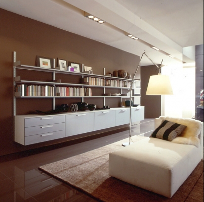 Libreria con cassetti in vetro